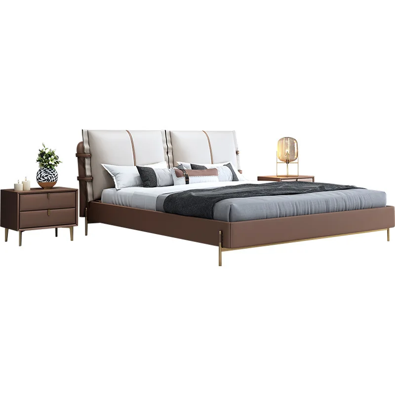 

Italian minimalist leather bed, light luxury Internet celebrity bed master bed