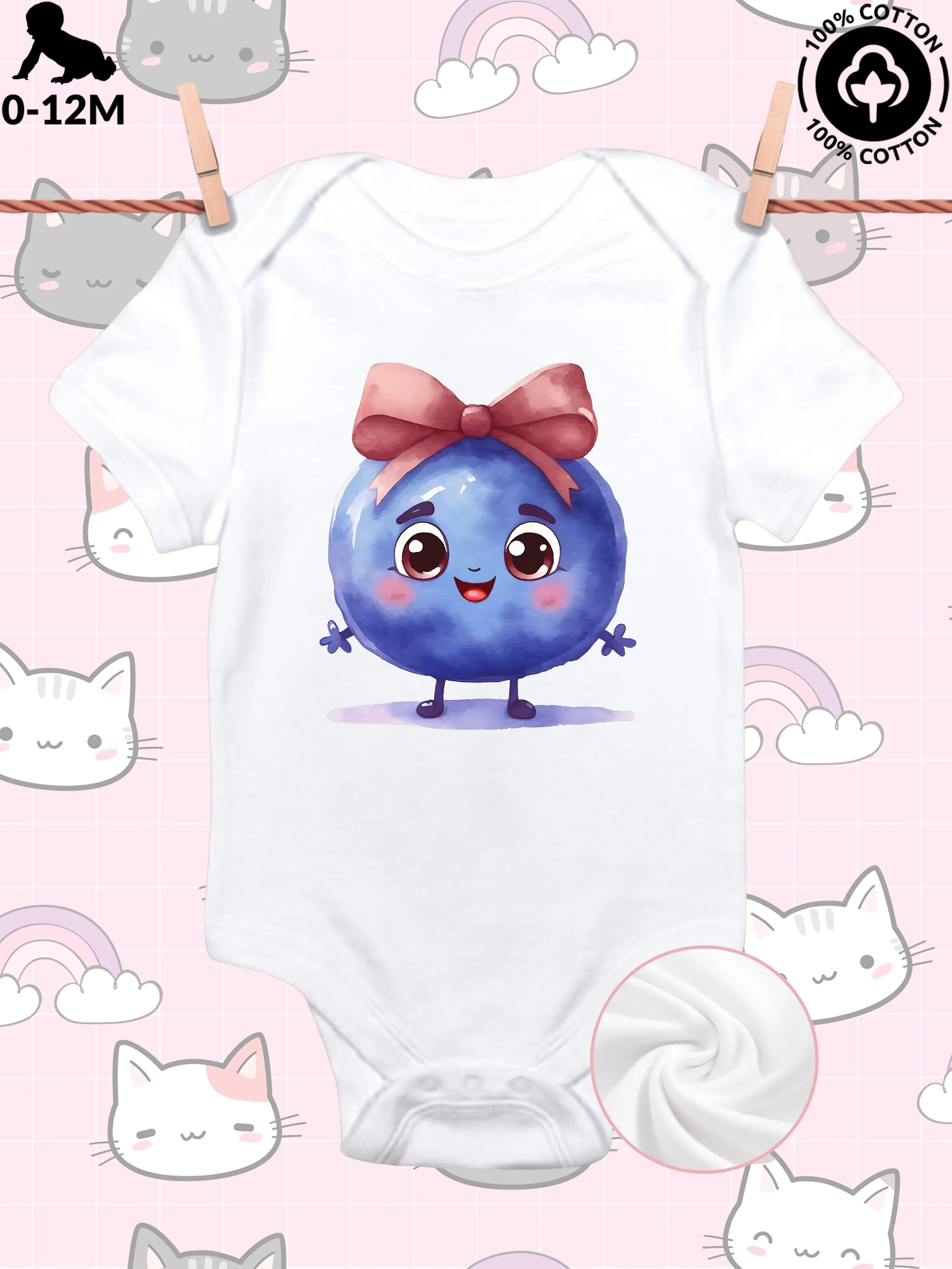 

Комбинезон для ползания унисекс с декором, цвет черника, из чистого хлопка, мягкий, всесезонный, белый боди 190GSM