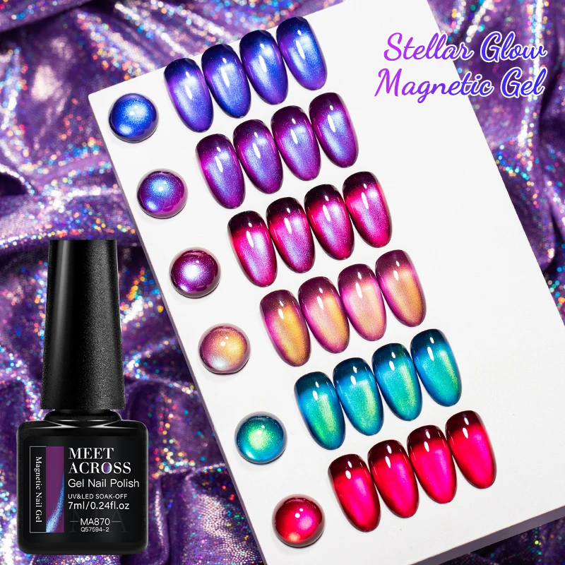 7ml MEET ACROSS Aurora Cat Eye Smalto gel Smalto magnetico UV/LED Polimerizzazione Soak Off Glitter Gel Nail Art Blu Aurora Effetto