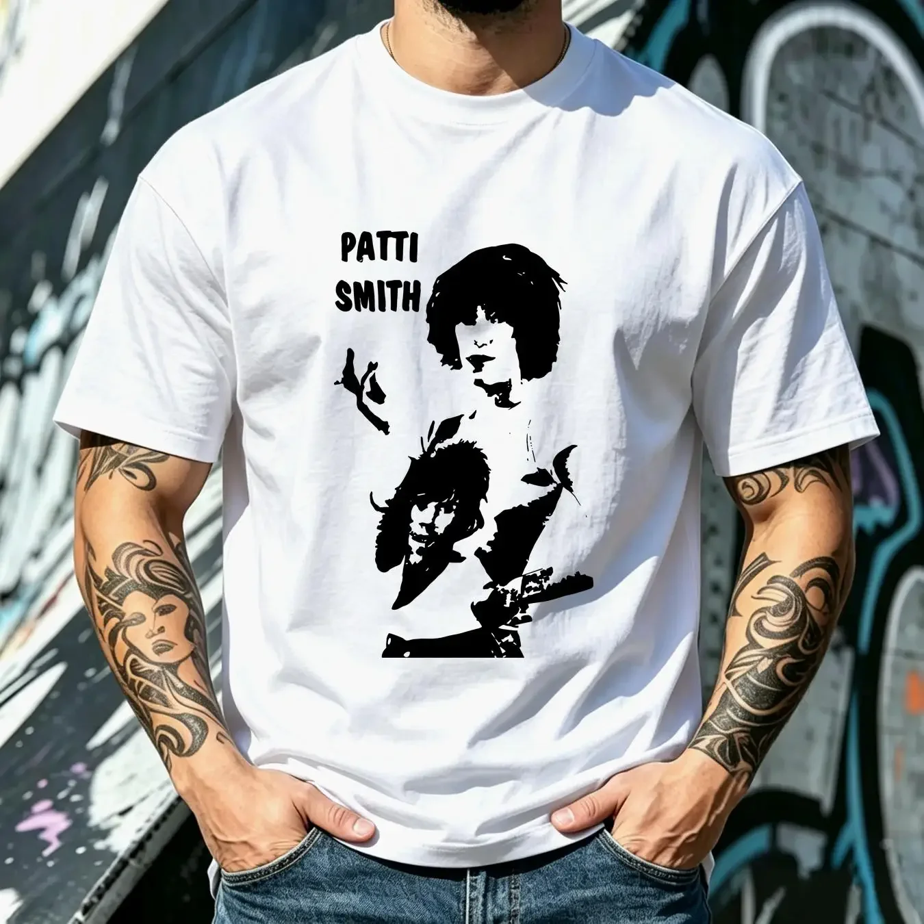 washed T Shirt Patti Smith Music Band White FAn AN26643 vintage Washed designer clothes Breathable Soft Stylish Slightly