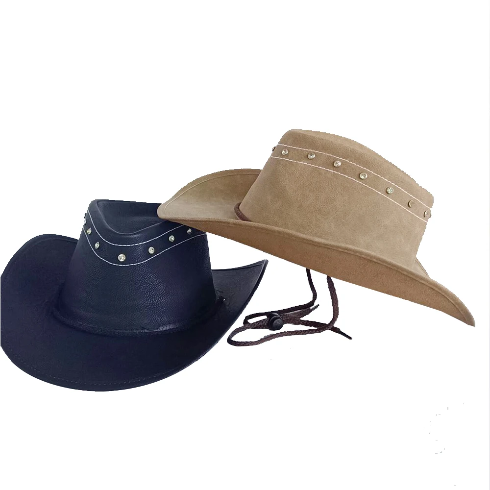 

Leather hat western cowboy hat men gentleman dad cowboy hat men's oversized hat big head