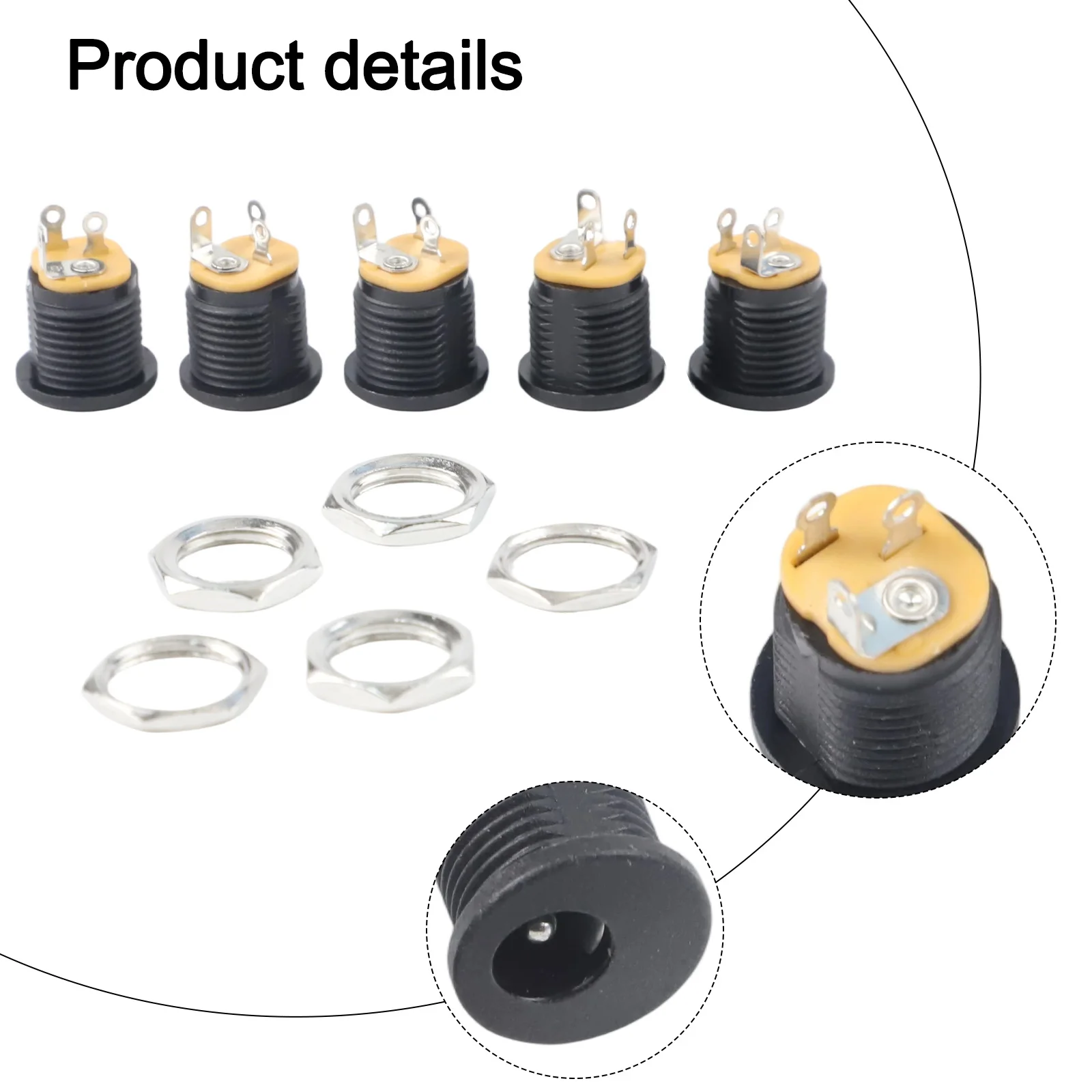 5PCS DC Power Connector Socket 5.5x2.1mm Female for Low Voltage Circuits with F10x18mm F10.5x21mm and 9x14x15mm Dimensions