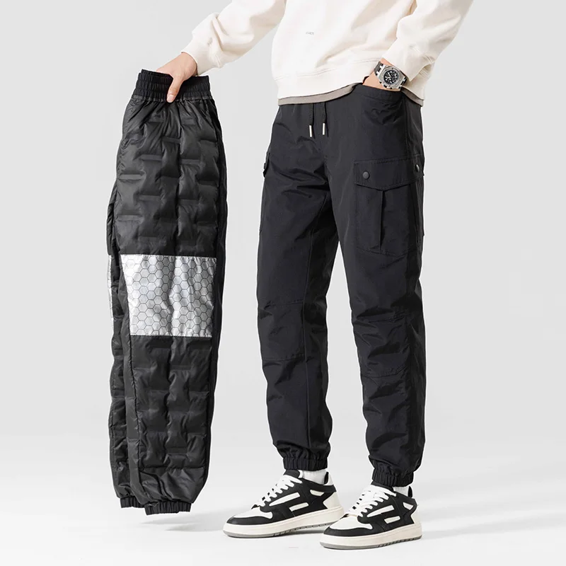 Thickened warm down pants men's high-end rushing pants winter outer wear windproof sports legging casual pants