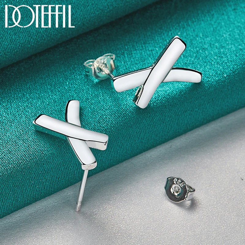 DOTEFFIL 925 Sterling Silver Cross X Stud Earring For Women Fashion Charm Wedding Engagement Party Jewelry