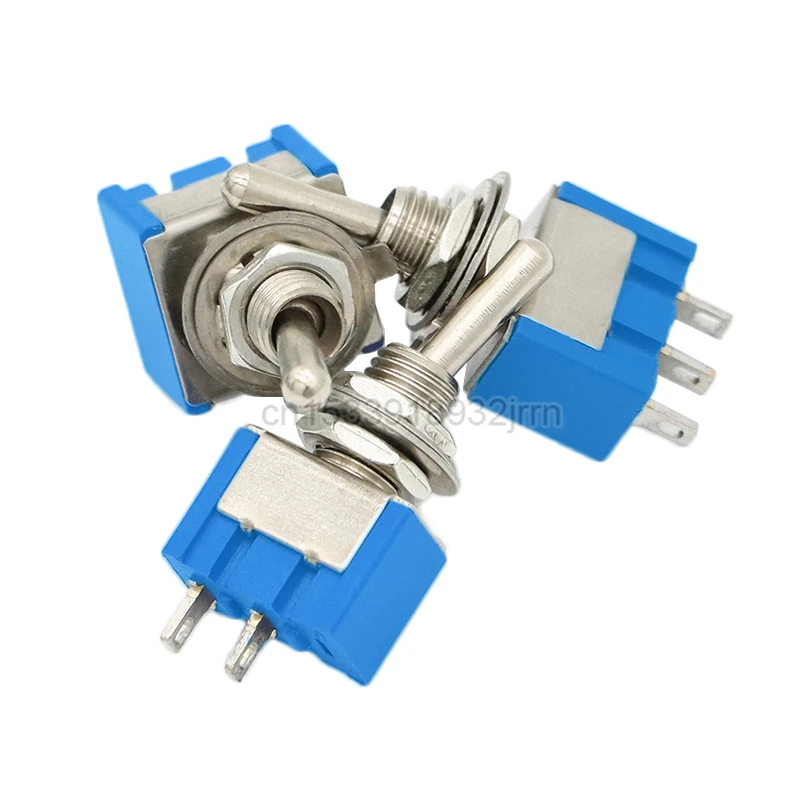 5Pcs Light Blue Toggle Switch ON-OFF-ON / ON-OFF 3Pin 6Pin 3 Position Latching MTS-102 MTS-202 AC 125V/6A 250V/3A Waterproof Cap