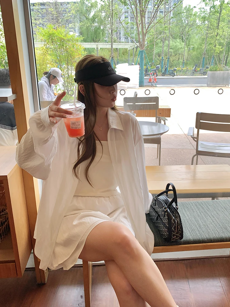 

Летний повседневный комплект для женщин больших размеров NAZ: топ с защитой от солнца и короткая юбка, тонкий, модный, в корейском стиле, для офиса