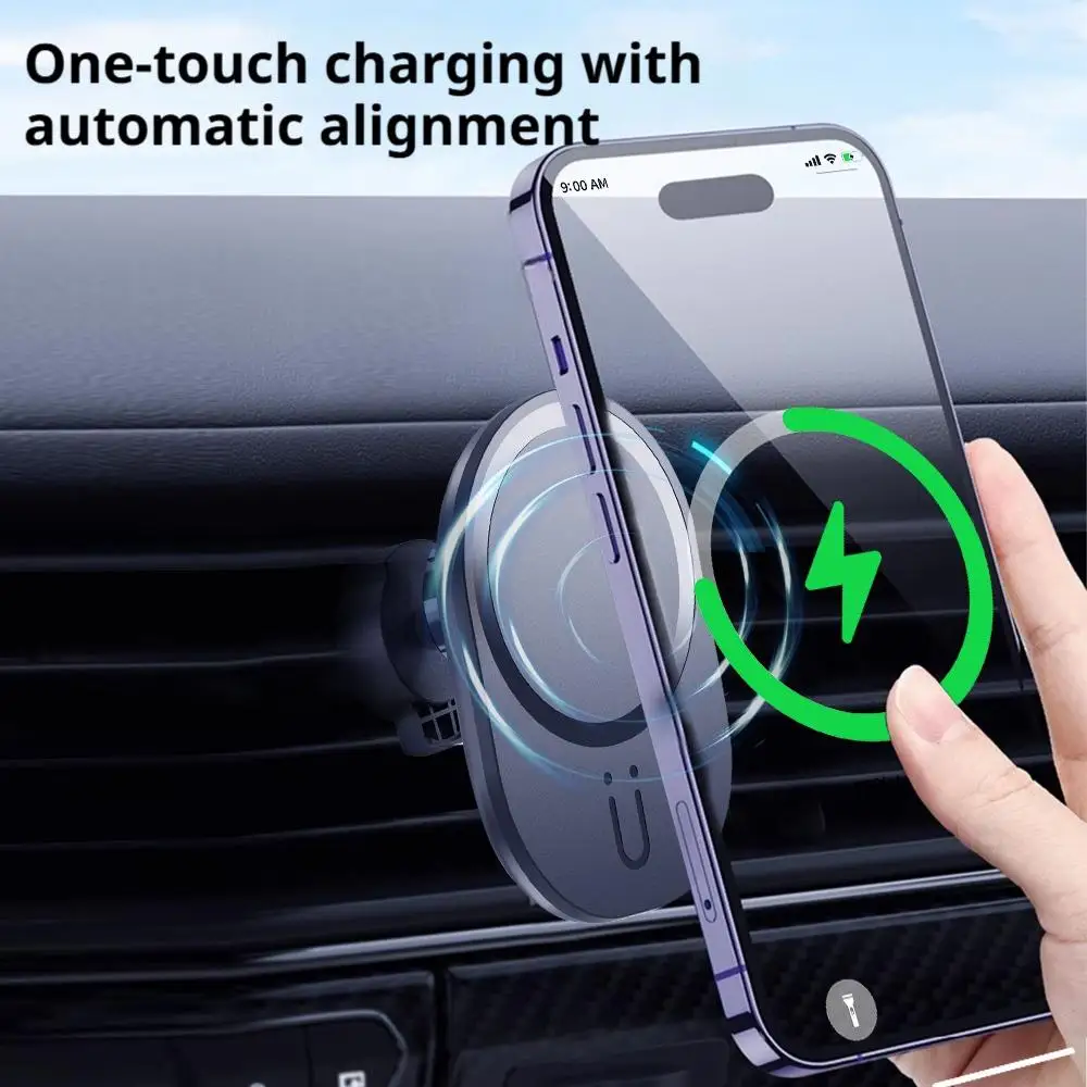 15W Magnetic Car Wireless Charger Phone Holder 360° Rotatable Strong Magnet Air Vent Car Phone Mount for iphone 12-17 Series