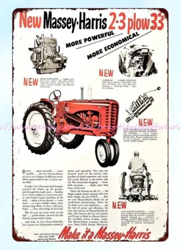 1953 Massey Harris plow tractor metal tin sign outdoor art stores plaque