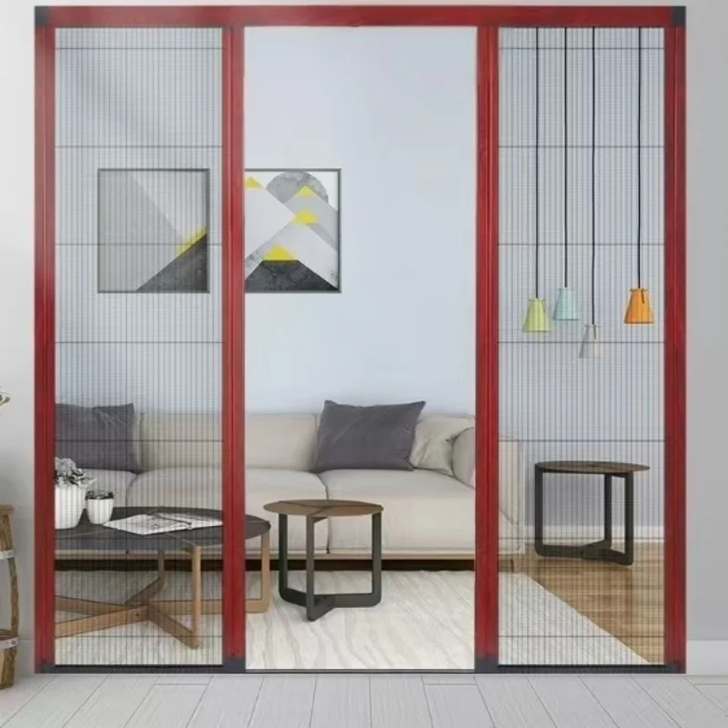 Custom detachable aluminum alloy sliding invisible folding mosquito-proof screen door  bellows-type trackless screen door