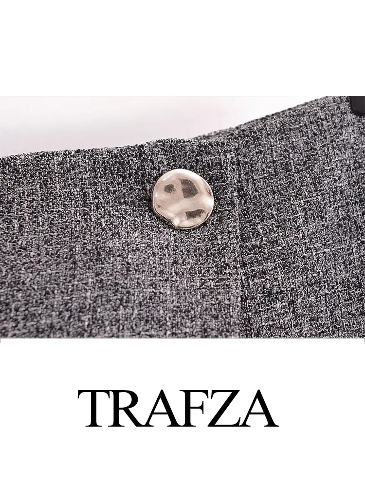 Trafza retro trespassado cintura alta zíper lateral feminino verão magro mini shorts + feminino commuter curto de malha blazer