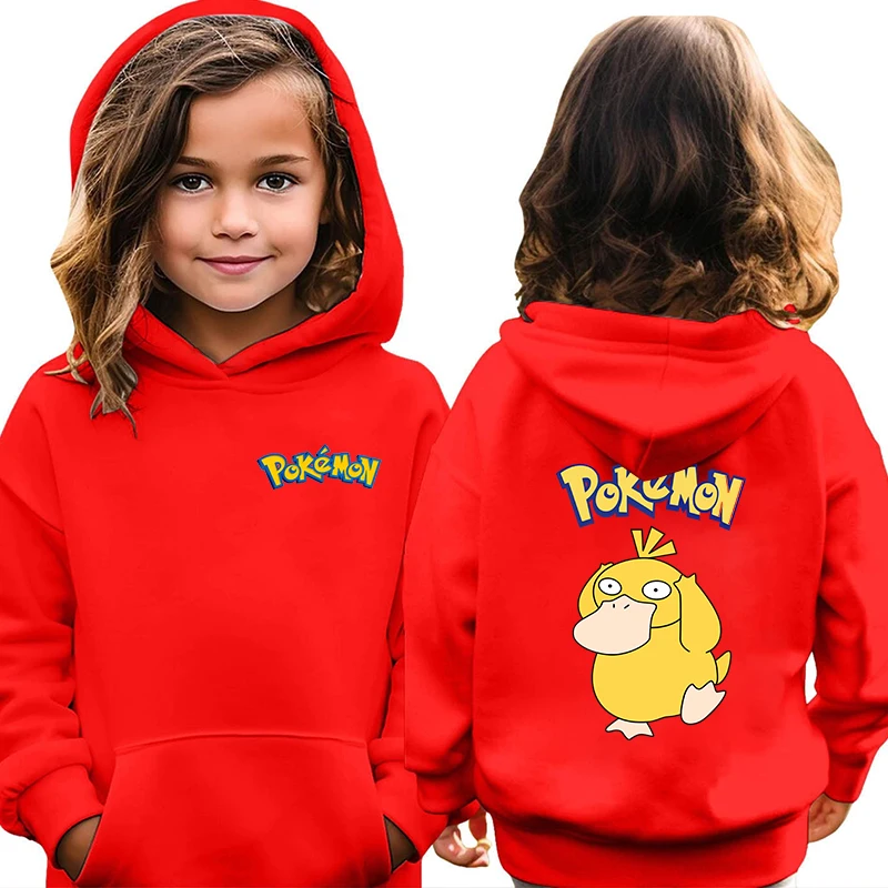 Pokemon kids hoodie autumn and winter plus velvet sweater red top personalized gift for girls