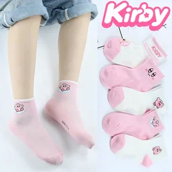 5pcs Kirby Girls Socks Cotton Mesh Kids Breathable Kawaii Cartoon Toddler Elastic Sports Socks Cute Children Short Socks 2-15y