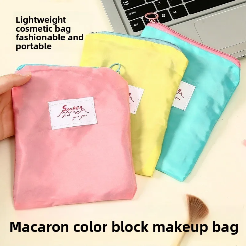 Women Portable Macaron Contrast‑Color Cosmetic Pouch, Slim Multi‑Purpose Storage Bag for Lipsticks Cosmetics Data Cables