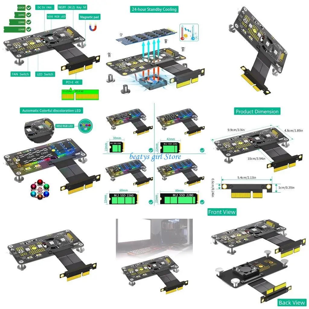 

C7AB NVME mKey SSD to PCIE Expansion Board with Cooling Fan and LED PCIExpress 3.0 Adapter