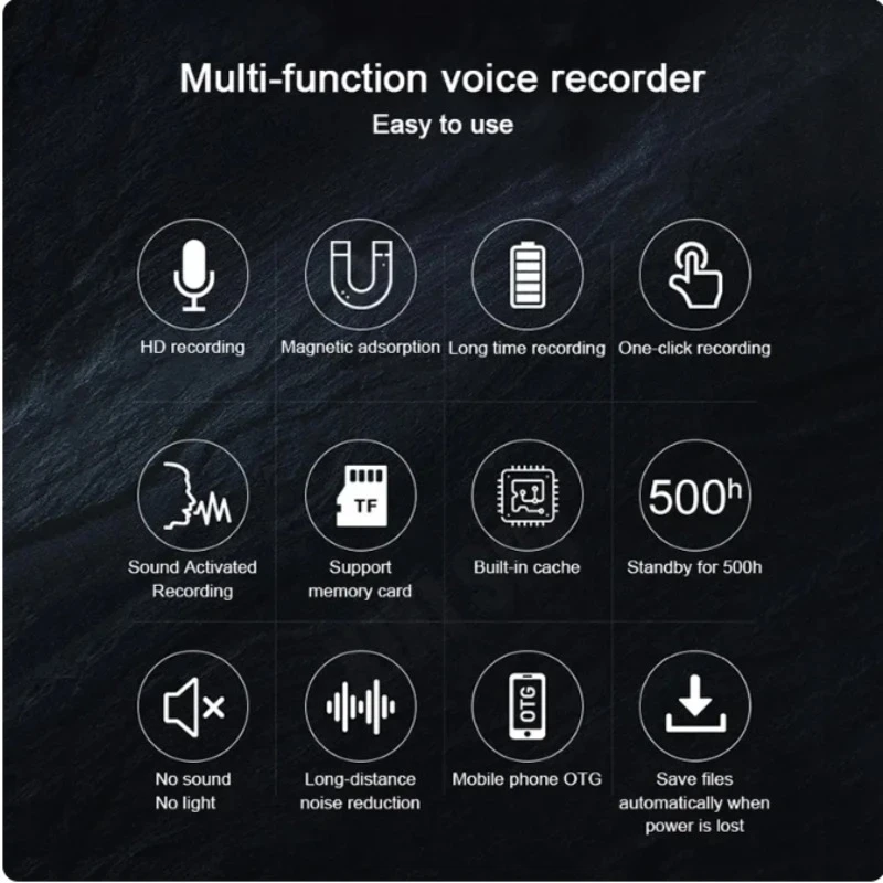 Mini Voice Activated Recorder 500hours Portable Digital Recording Flash Device Professional Sound Dictaphone Audio Micro Record