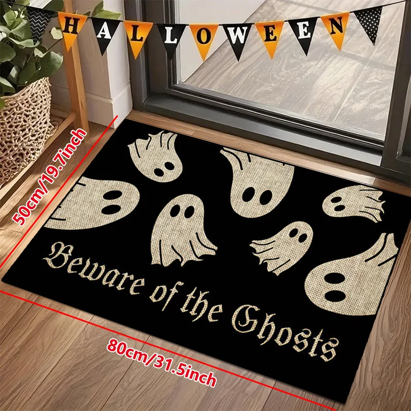 One Adorable Halloween Doormat Featuring Cute Ghosts, Perfect for Indoor Use. This Creative Entryway Mat Adds a Themed Touch t