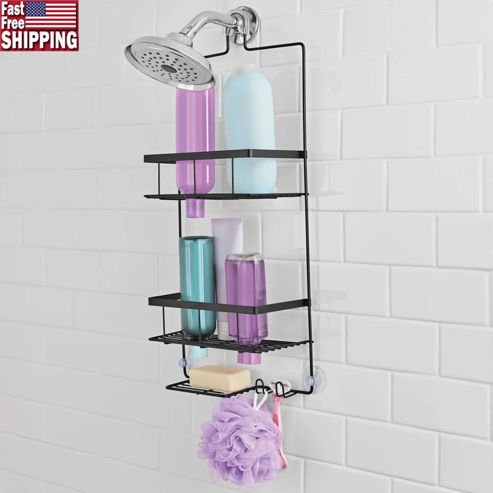 

Подвесная душевая кабина премиум-класса с двумя полками, крючки для мыльницы, устойчивое к ржавчине металлическое решение для хранения предметов первой необходимости для ванны