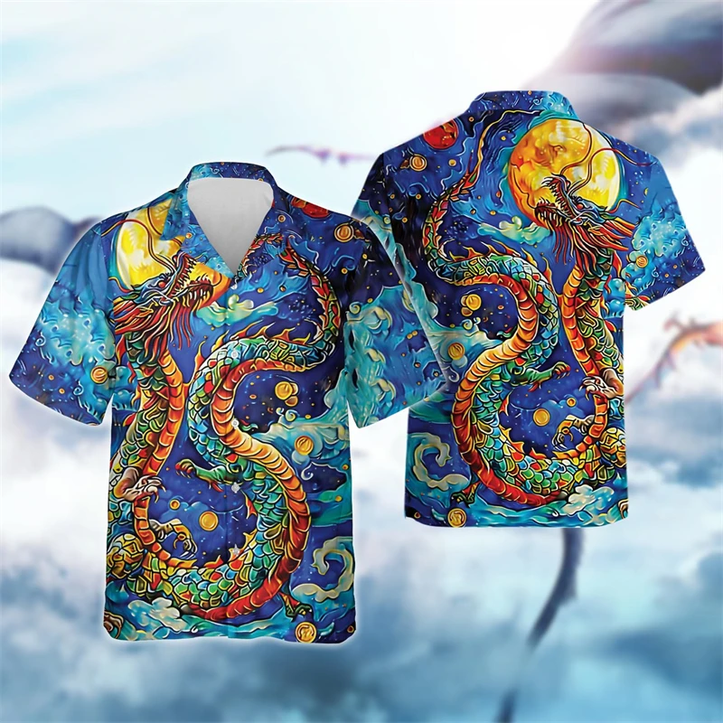 Chemise Hawaïenne Vintage à Manches Courtes pour Homme, Vêtement Décontracté, Tendance, Harajuku, Loong, Social, Dragon, Bébé, Cadeaux de Vacances, Y2k, Dessin Animé