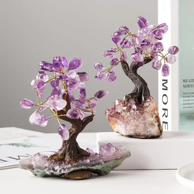 

Natural Crystal Lucky Tree Amethyst Gravel Tree of Life Rock Mineral Specimen Reiki Healing Home Decoration Gift Souvenir 1pcs