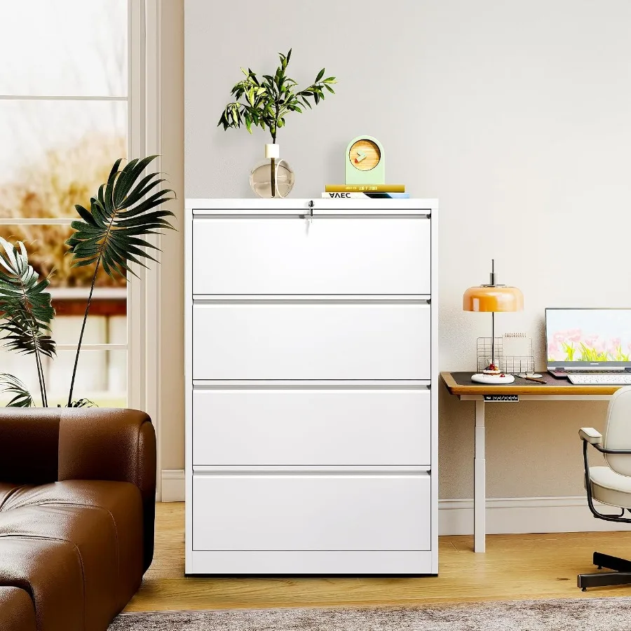 4-Drawer Lateral File Cabinet with Lock, Metal Filing Cabinet for Office or Home Secure Storage for Letter/Legal/A4/F4 Document