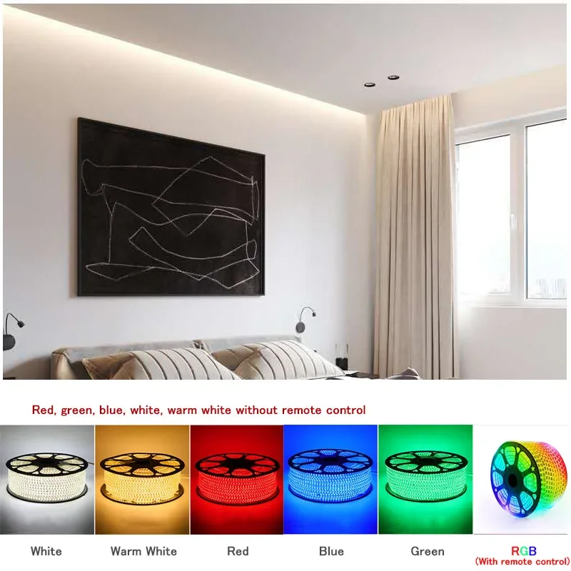 Impermeável LED Strip Lights com EU Power Plug, fita flexível, iluminação exterior, lâmpada para decoração de casa, alta qualidade, AC 220V