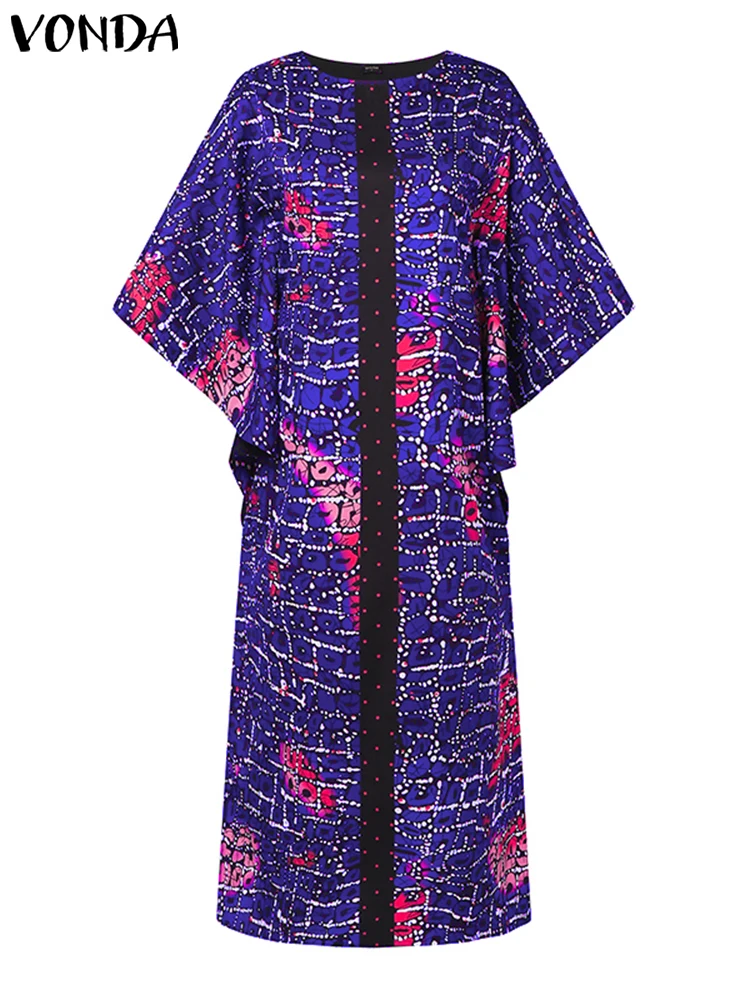 

Plus Size 5XL VONDA Summer Maxi Dress 2025 Elegant Bat-wing Sleeve Long Dress Vintage Printed Party Vestidos Casual Loose Robe
