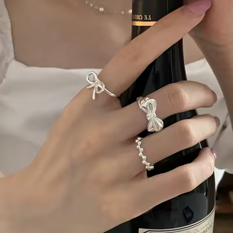 VENTFILLE 925 Sterling Silver Bow Tie Open Finger Ring For Women Gift Cute Design Fashion Jewelry Gift Wholesale
