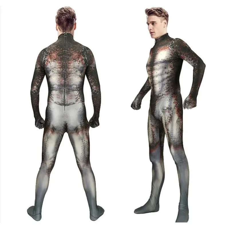 Männliches Raubtier Cosplay Kostüm 3D-Druck Spandex Zentai Männer Raubtier Grund anzug Halloween Superheld Bodysuit Erwachsene Kinder Overalls