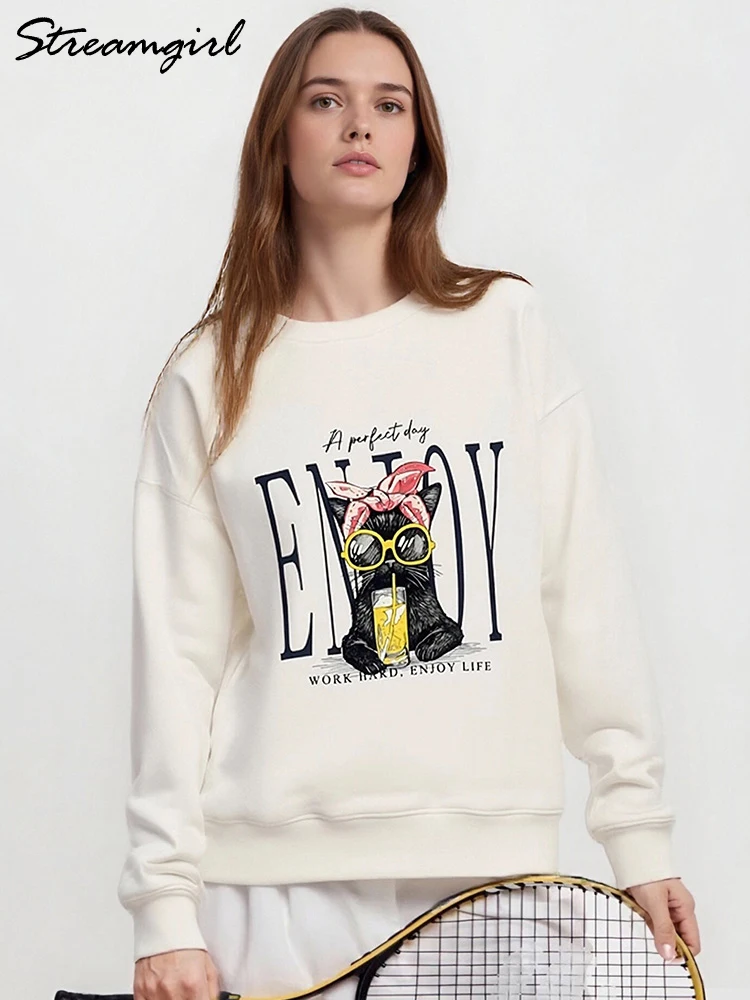 

Женские толстовки Streamgirl с принтом, свободные топы оверсайз с круглым вырезом, розовые толстовки с графическим принтом для женщин, хлопковые пуловеры