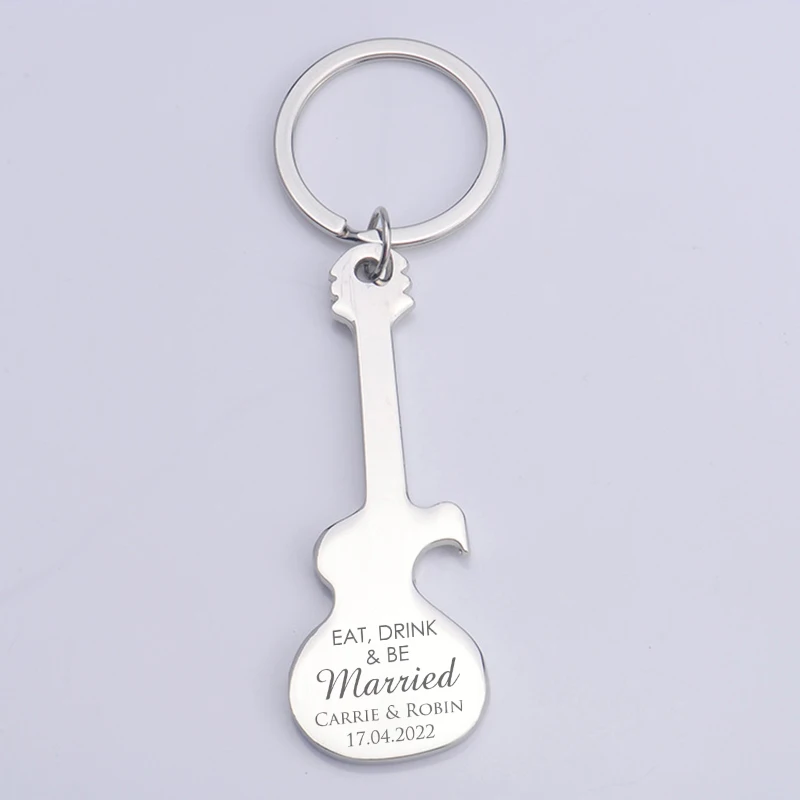 Wedding Gifts for Guests Wedding Souvenirs Custom Party Favors Personalized Silver Keychains Guitar Shaped Bottle Openers
