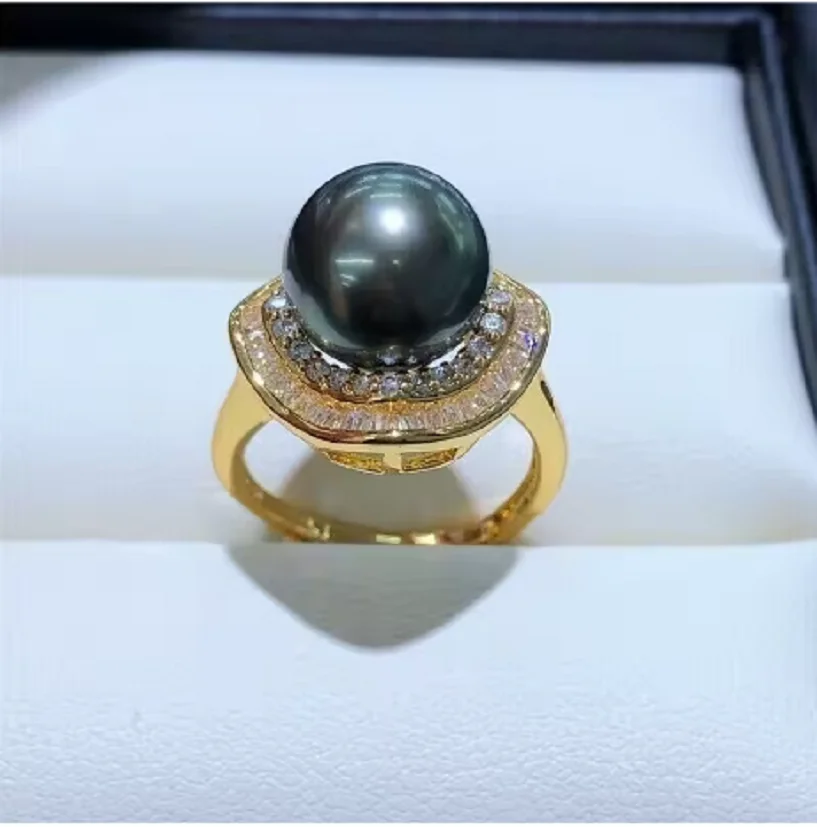 Nuevo anillo de Perla Negra del Mar del Sur, AAAA, 10-11mm, redondo, 925s