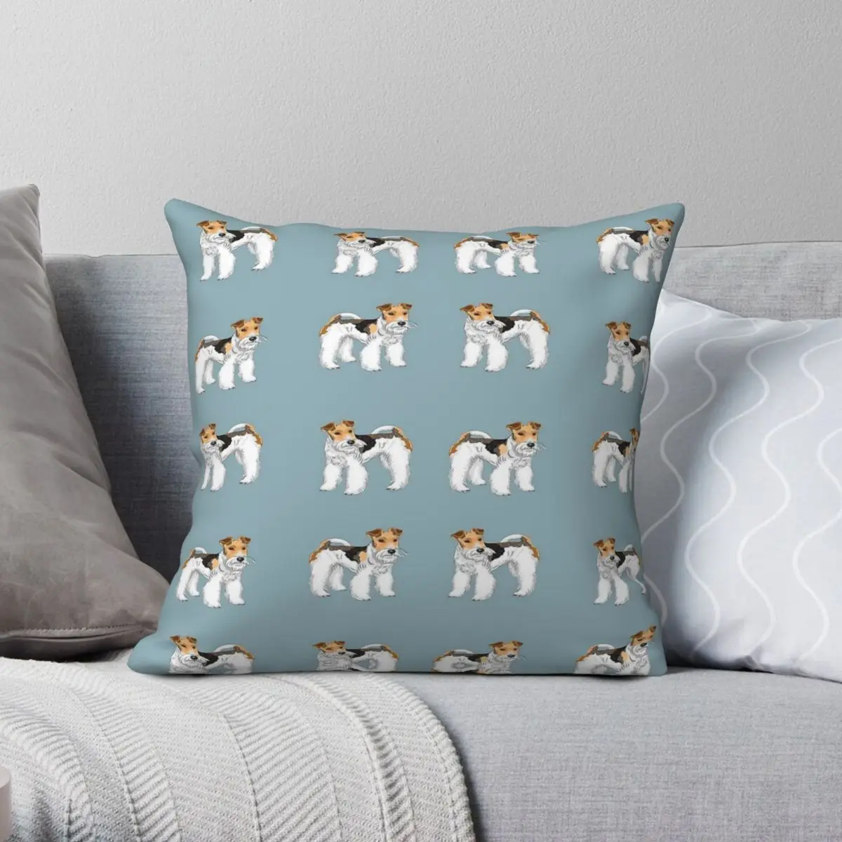 Retro Wire Haired Fox Terrier Square Pillowcase Polyester Linen Velvet Creative Zip Decorative Home Cushion Case