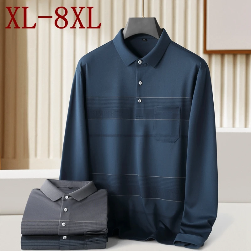

8XL 7XL 6XL 2024 New Spring Autumn High End Luxury Shirts For Men Business Mens Polo Shirt With Pocket Casual Loose Tshirt Homme