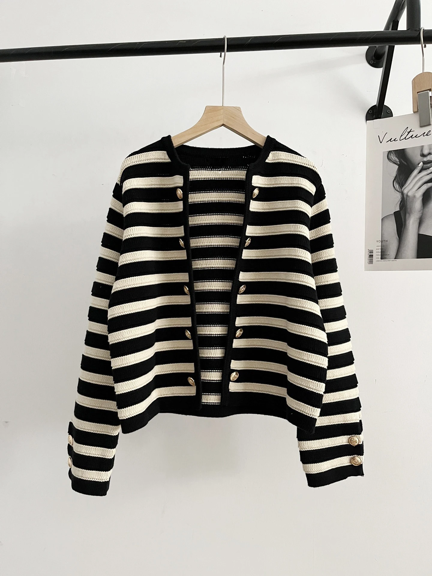 Fashion Striped Knitted Sweater Cardigans Women Elegant Simple Single Breasted Outerwear 2024 New Female Jumper Casual Chic Top