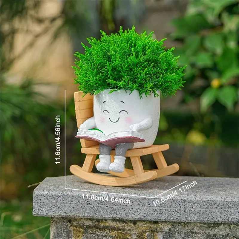 WORTHOWN-Cute Smile Face Hanging Planter, Resin Swing Flower Pot With Drainage Hole, Indoor Outdoor Home Garden Decor