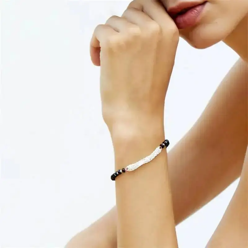 925 Sterling Silver Multi-layer Chain With Onyx Black Agate Beaded Bracelet Fashion Stackable Statement Bracelet For Women Gift