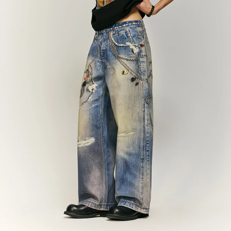 American Street Fashion Digital Printed Jeans for Men and Women2024New Fashion Brand Loose Cool Straight Retro Y2K Trousers