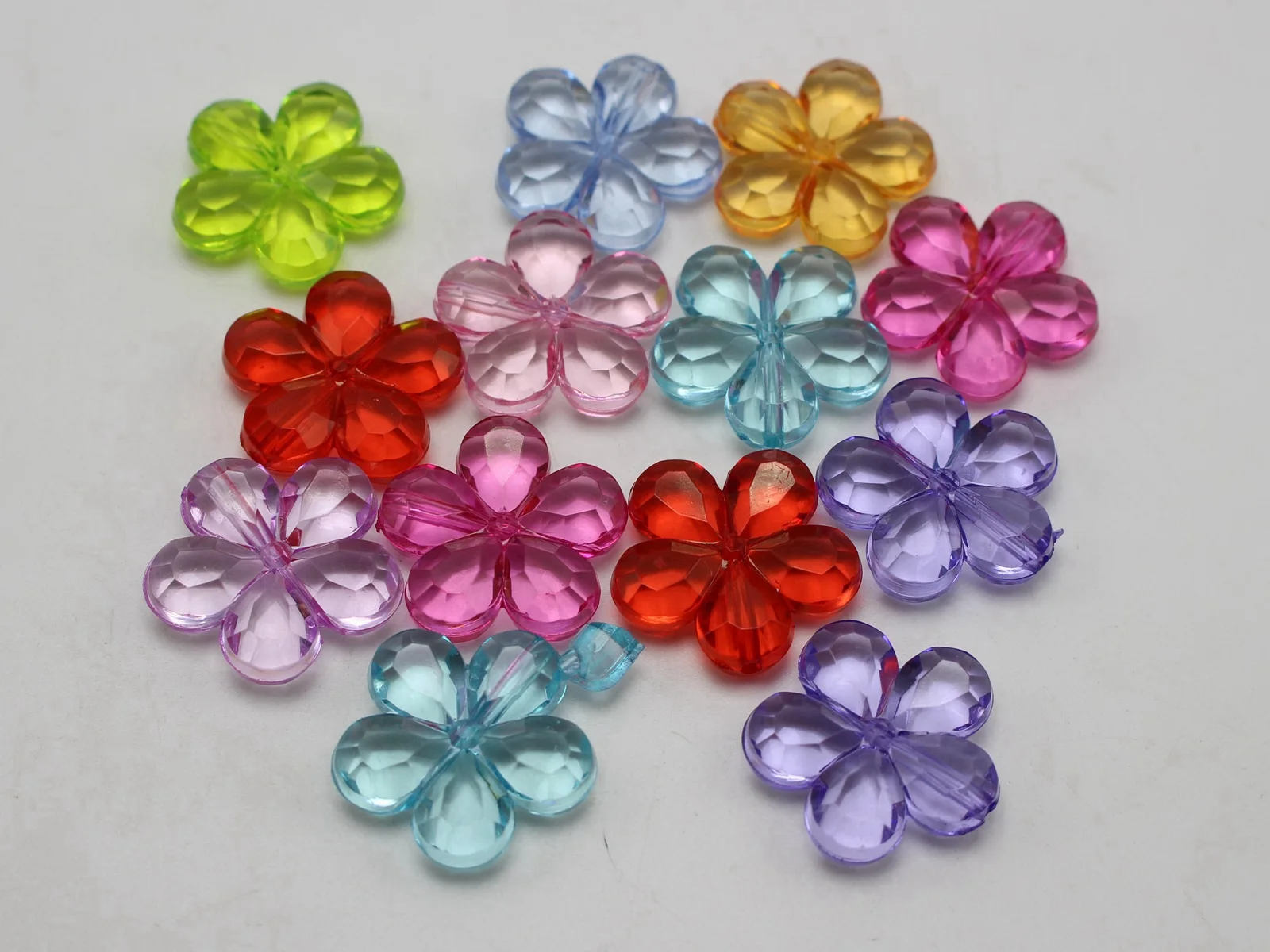 50 Mixed Colour Transparent Acrylic Faceted Flower Charm Beads 20mm