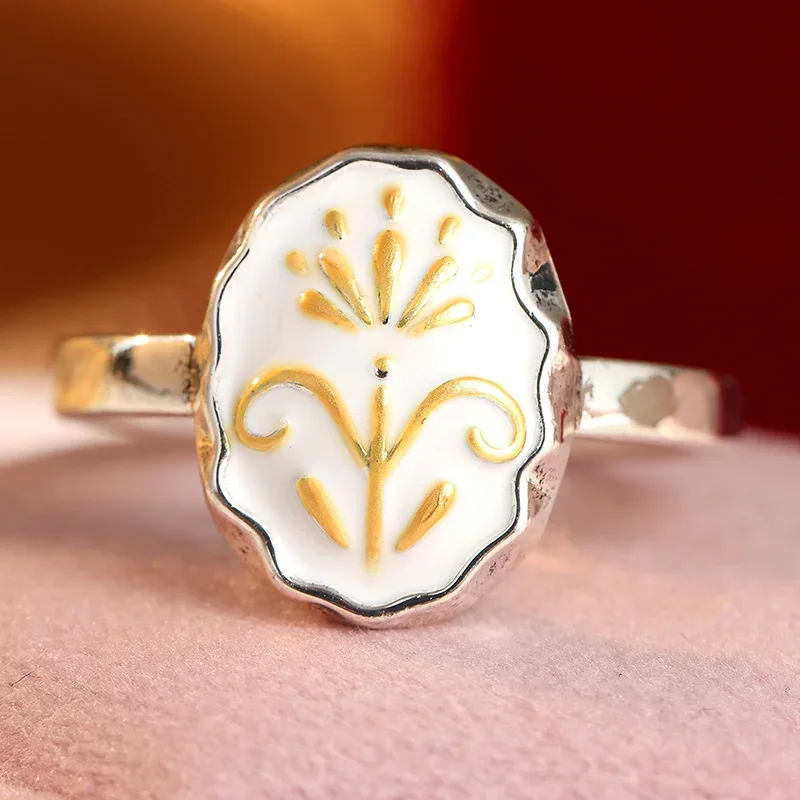 Women's Vintage Minimalist Ring Featuring White Enamel Floral Patterns Elegant Artistic Ring Daily Commuting Party Jewelry