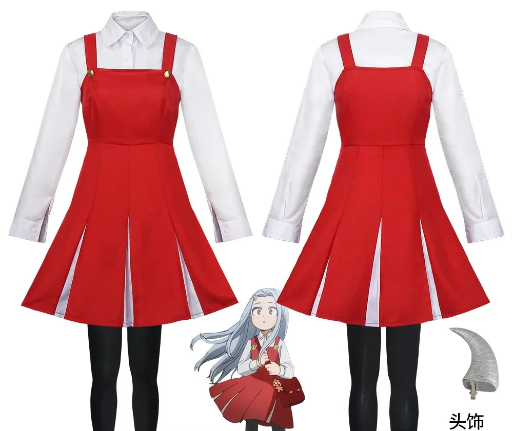 

Eri Cosplay Costume Anime Boku No My Hero Academia Season4 Cos School Uniform Red Dress Wig Halloween Horn Socks Campus Festival