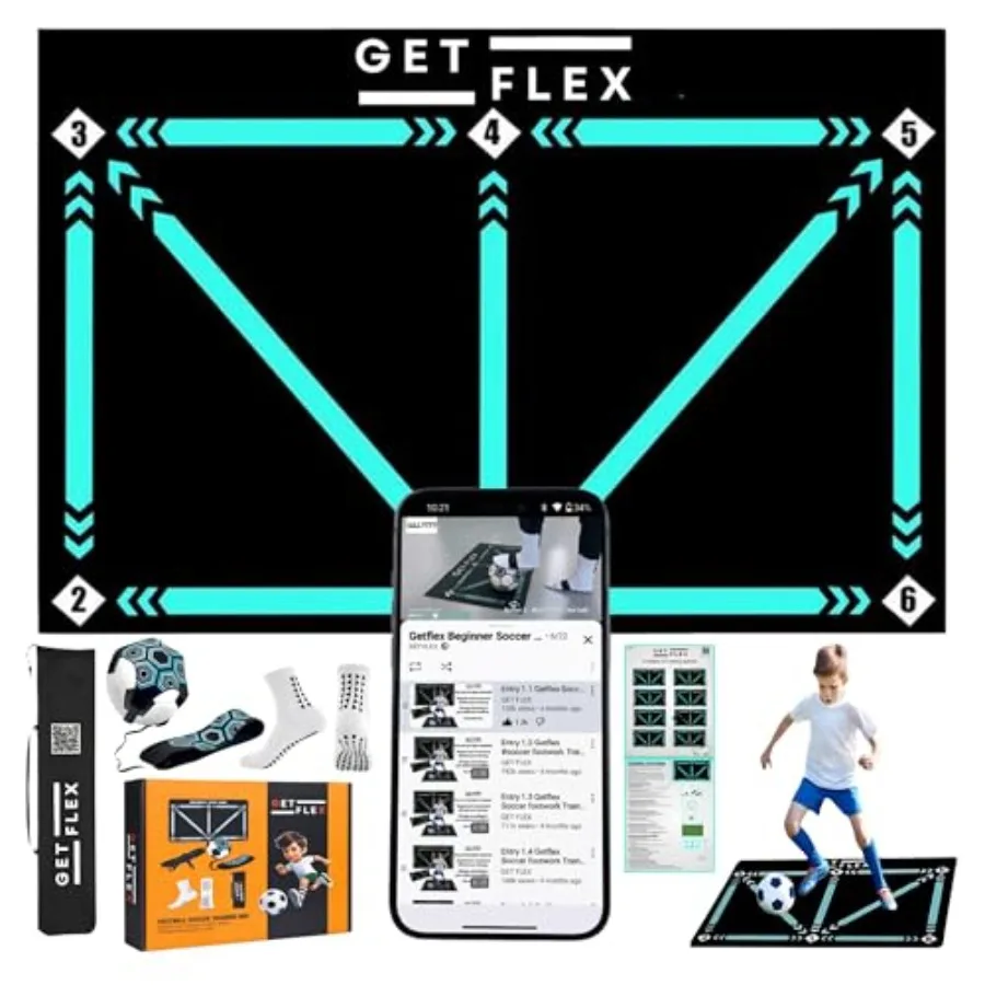 

Soccer Training Mat with Video Guide, Kick Trainer and Ball Controller, Soccer Footwork Training Mat for Dribbling, Agility and