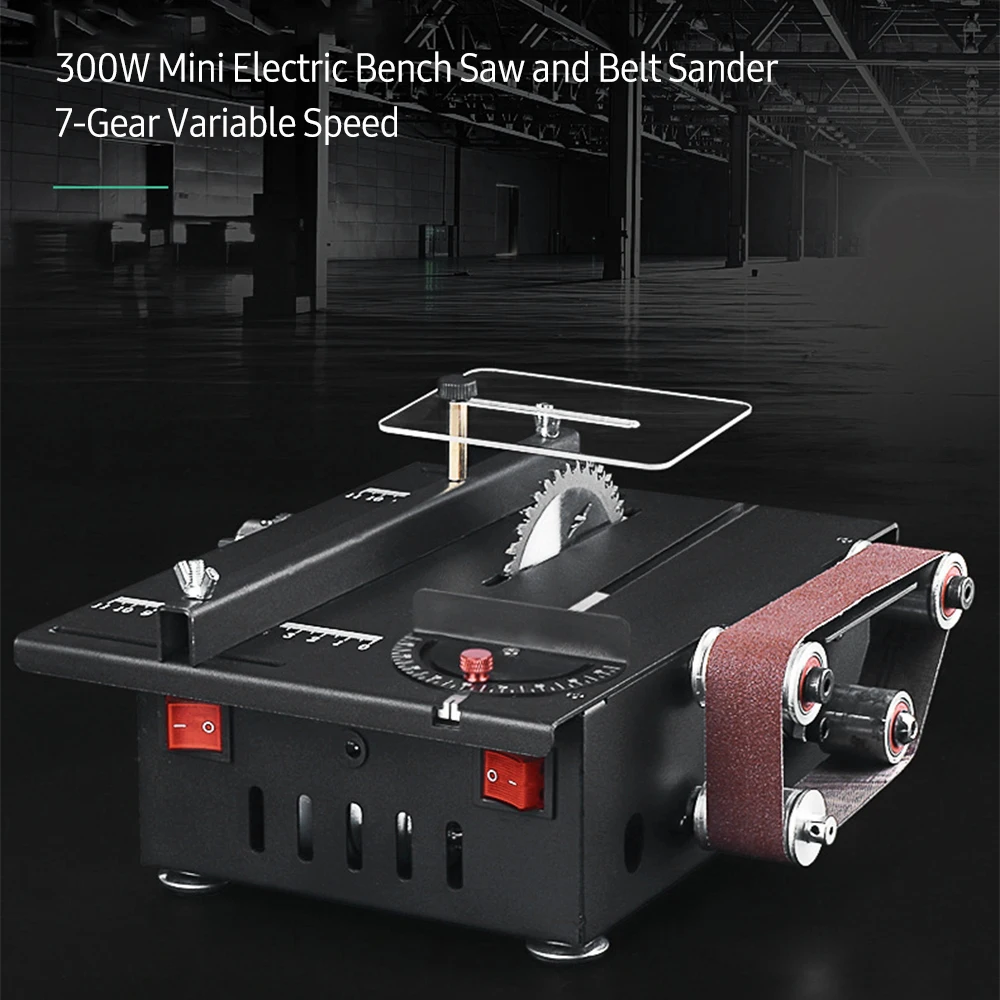 150W Mini Table Saw Belt Sander Kit 4500rpm Bench Circular Saw 7 Speed 30mm Depth DIY Engraving Sanding Grinding Cutting Machine