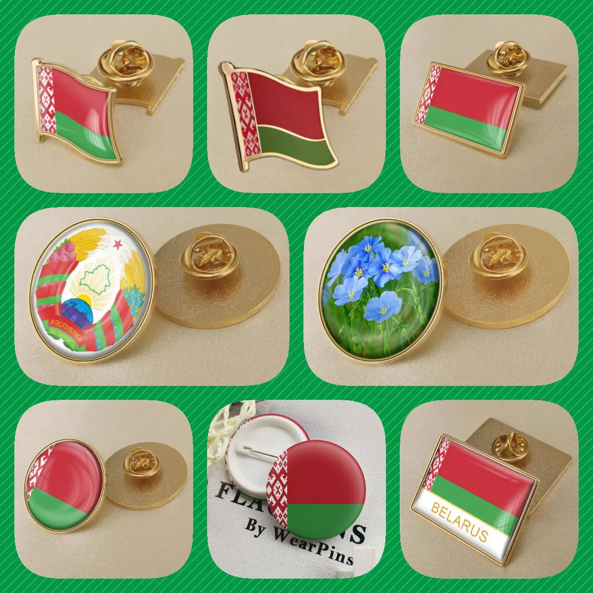 Belarus Belarusian Flag National Emblem National Flower Brooch Badges Lapel Pins