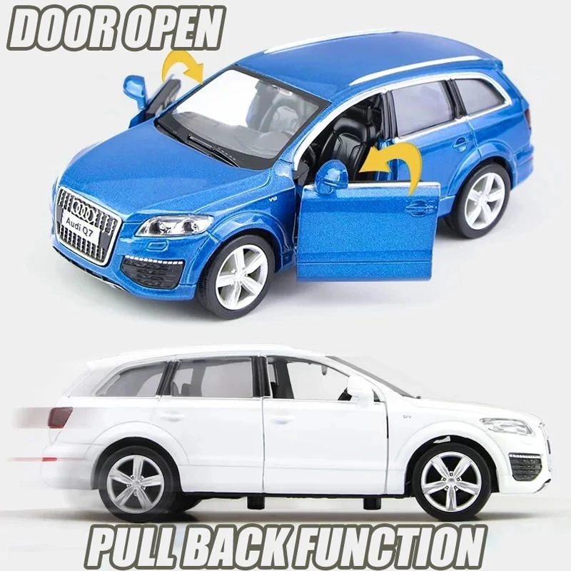 Simulazione pressofuso e veicolo giocattolo VW Audi Q7 V12 SUV grande tirare indietro e porte aperte RMZ città 1:36 modello di auto in lega regalo per i bambini