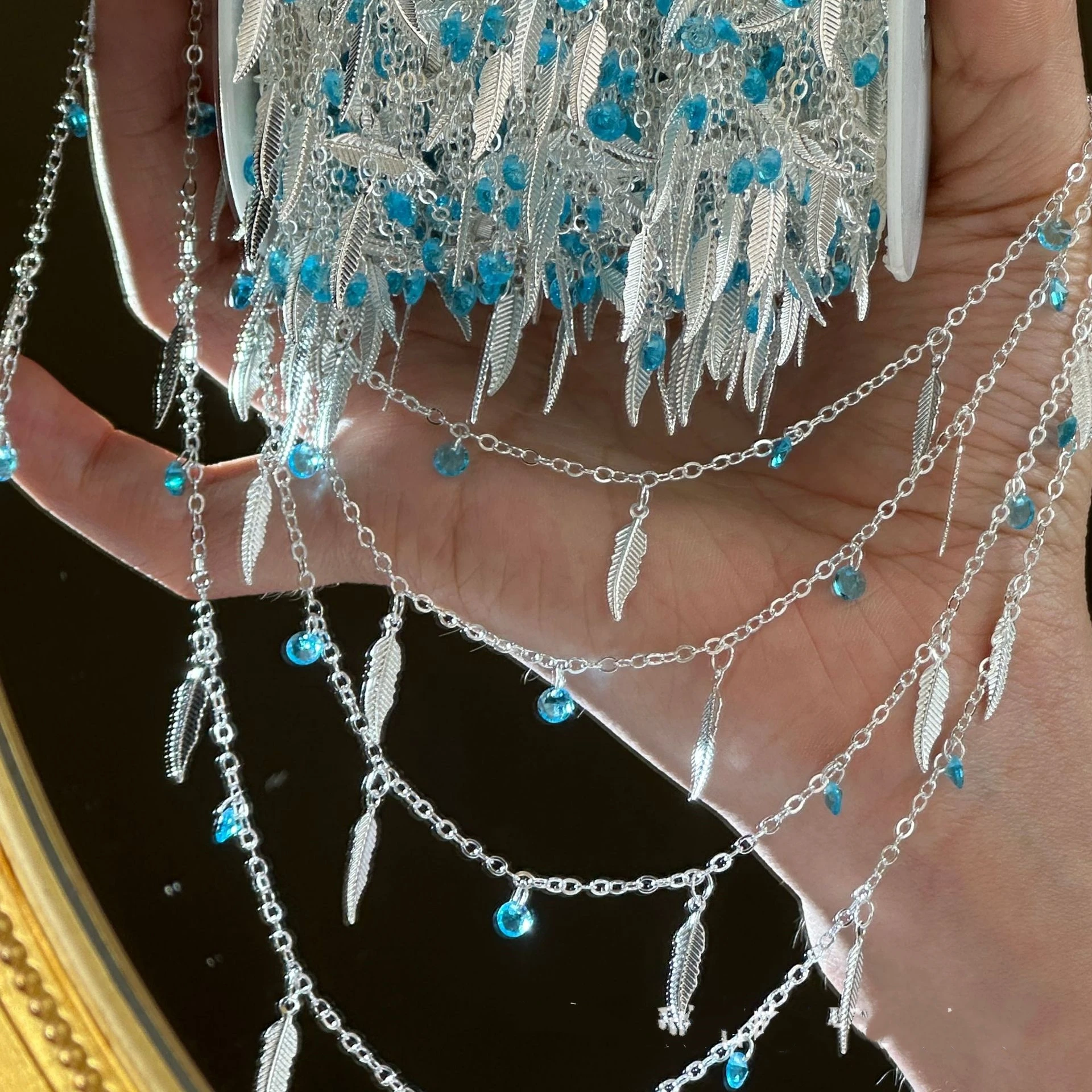 1 Meter 18K Gold Messing Schmuckherstellungskette mit roten Zirkonia-Feder-Anhängern für DIY Halsketten- und Armbandzubehör – Detail 8