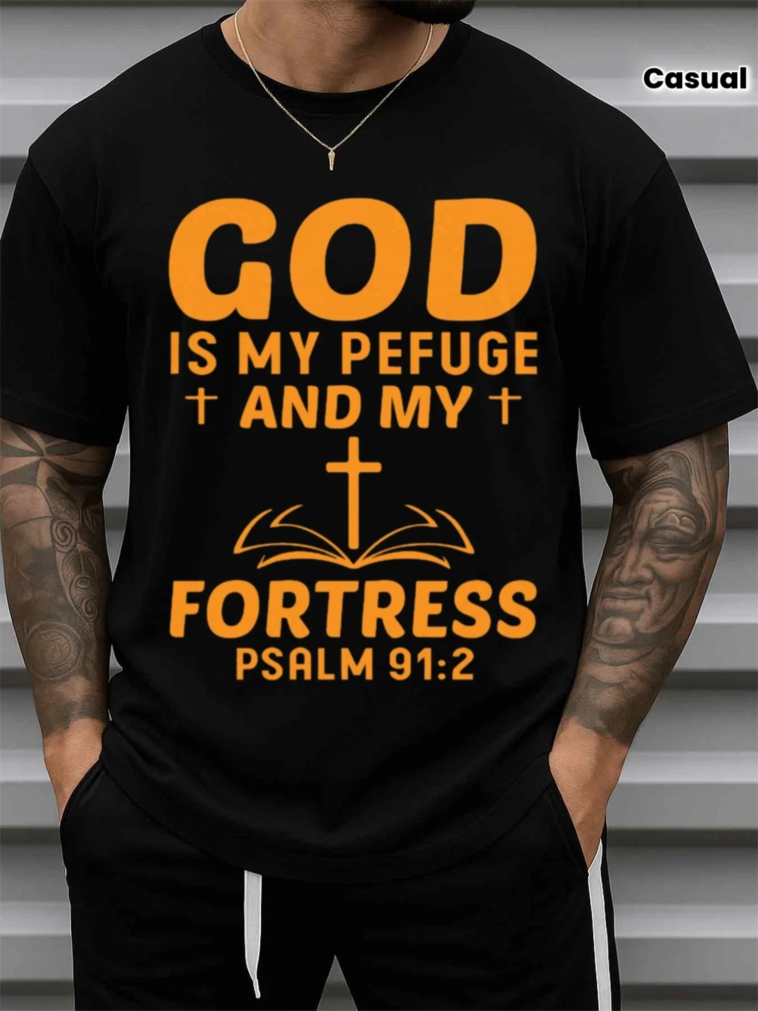 Men's Shambhala T-Shirt, Pure Black, with Shambhala Motifs and Religious Scriptures Printed on It - Casual Short-Sleeved Round-Neck Shirt Suitable for Church, Gym, Daily Wear, and as a Christmas Gift
