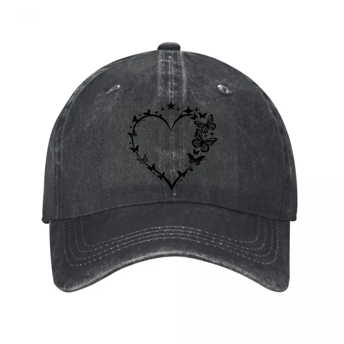 Butterfly Heart Outline With Stars And Butterflies New Vintage Washed Cotton Baseball Cap Sun Hats