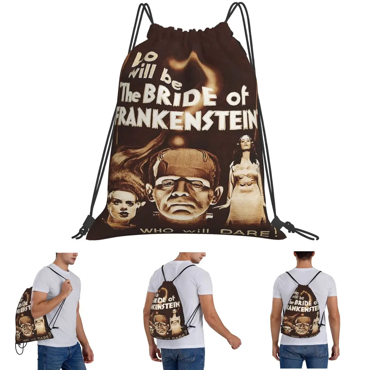 Bride Of Frankenstein Poster Backpacks Portable Drawstring Bags Sports Bag Book Bags for Man Woman Students