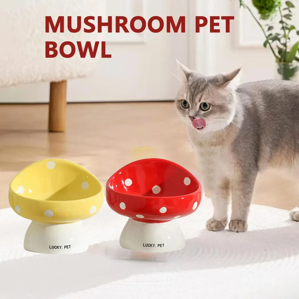 

Mushroom Ceramic Bowl Shape Dog and Puppy Feeder, Feeding and Eating Food, Water Elevated Raised Dish for Cats, Pet Supplies