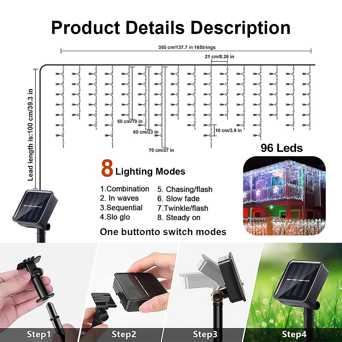 في الهواء الطلق بقيادة سلسلة أضواء الشمسية ، أضواء الستار للماء ، أضواء خرافية للفناء ، حديقة ، رمضان ، ديكور عيد الميلاد ، شلال ، 23 قدم
